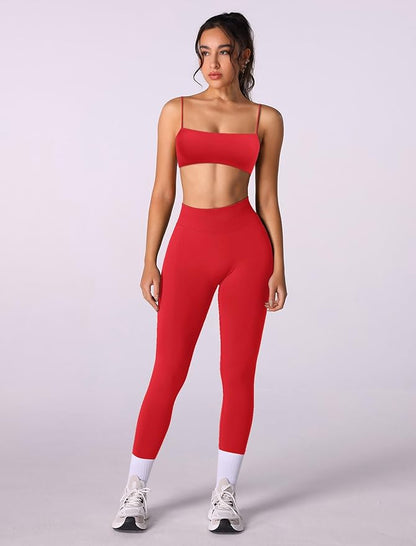 Workout sets for women 2 piece:Spaghetti Straps BacklessTop Bra and High Rise leggings for yoga