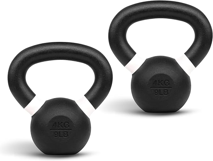 Yes4All Kettlebell, Heavy Duty Powder Coated Cast Iron Kettlebells, Non-Slip Handle & Flat Bottom for Conditioning, Strength Training & Full Body Exercises at Home Gym - Single & Pair