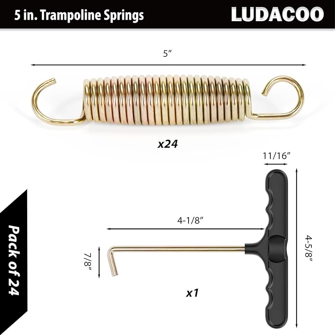 3.5"-8.5" Trampoline Springs, Heavy Duty Stainless Steel Trampoline Accessories with Swivel & Straight Hooks, Universal Trampoline Replacement Parts Includes T-Hook Tool, 12-48 Pack