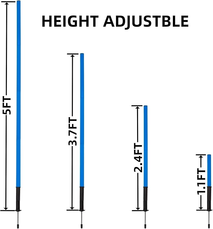 6 Pcs 5FT Agility Training Poles for Soccer,Basketball,Football,Dog,Horse Training-Adjustable Speed and Agility Training Equipment Sports Training Sticks with Ground Spring Nails and Storage Bag（Blue)