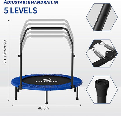 CLORIS 40in Folding Trampoline Mini Trampoline Rebounder Trampoline for Adults Fitness Trampoline with Adjustable Foam Handle, with safty Padded Cover Best Gift.