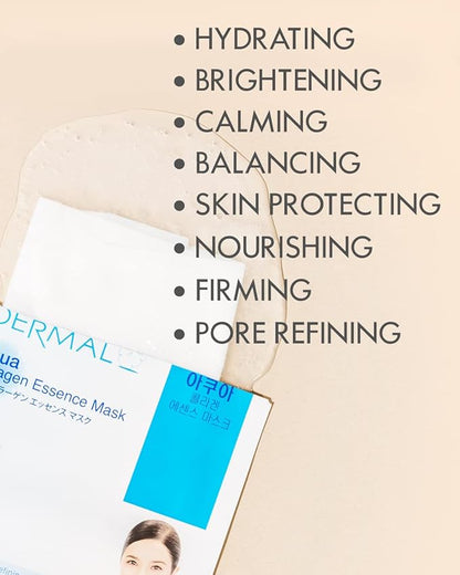 DERMAL 78 Combo Pack Collagen Essence Korean Face Mask - Hydrating & Soothing Facial Mask with Panthenol - Hypoallergenic Self Care Sheet Mask for All Skin Types - Natural Home Spa Treatment Masks