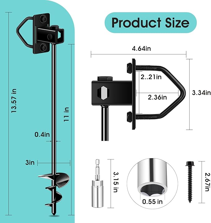 Ground Anchors Multi-Purpose Trampoline Stakes Heavy Duty, 3" Wider Spiral Mobile Home Anchors Hurricane Earth Anchor for Trampoline, Storage Shed, Swing Sets, Carports(13"-2pcs)