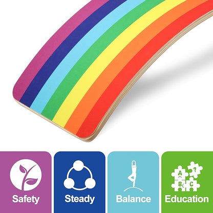 Wobble Balance Board for Toddlers, 35 Inch Rainbow Rocker Board Open Learning Exercise, Wooden Board for 3-12 Age Birthday