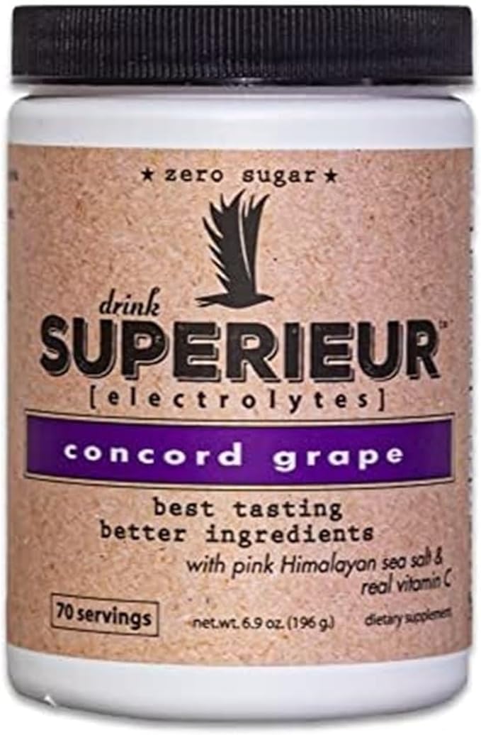 Superieur Electrolytes ??Plant Based Electrolyte Supplement w/Sea Minerals for Hydration & Recovery?“Keto Friendly, Non-GMO, Zero Sugar, Vegan Healthy Sports Drink Powder ??Concord Grape (70 Servings)