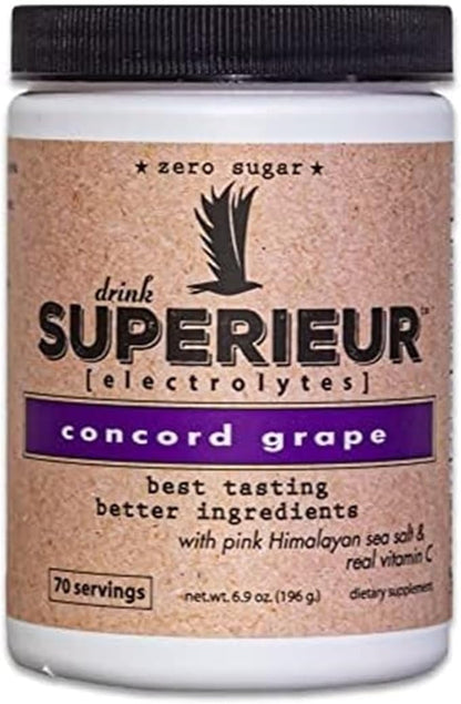 Superieur Electrolytes ??Plant Based Electrolyte Supplement w/Sea Minerals for Hydration & Recovery?“Keto Friendly, Non-GMO, Zero Sugar, Vegan Healthy Sports Drink Powder ??Concord Grape (70 Servings)