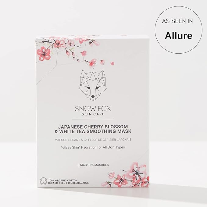 Snow Fox Skincare Japanese Cherry Blossom & White Tea Soothing Mask, 5 Mask
