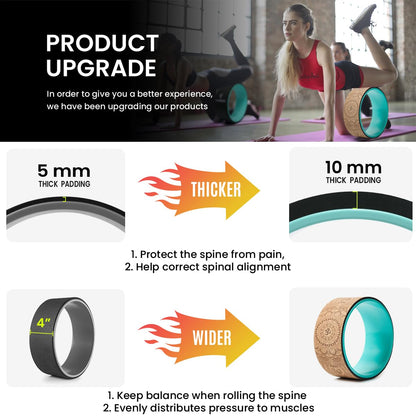 Cork Roller, Yoga Wheel, Upgraded Back Wheels for Pain Relief & Stretching