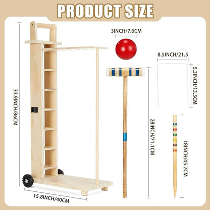 Hiboom 6 Player Croquet Set for Adults & Kids with Wooden Stand, Rubber Wooden Mallets, Colored Balls and Steel Wicket for Family & Friends, Great for Outdoor Lawn, Backyard Park