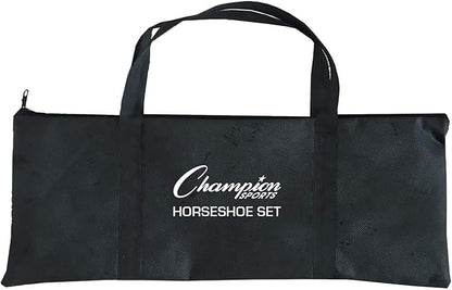 Champion Sports Horseshoe Set: Traditional Outdoor Lawn Game includes Four Professional Solid Steel Horseshoes with Solid Steel Stakes & Carrying Storage Case