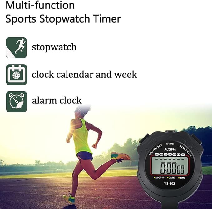 Stopwatch Timer Lap Split Digital Stopwatch with Clock Calendar Alarm, Large Display Stop Watch for Sports Kids Coaches Swimming Running
