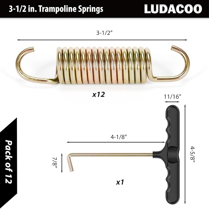 3.5"-8.5" Trampoline Springs, Heavy Duty Stainless Steel Trampoline Accessories with Swivel & Straight Hooks, Universal Trampoline Replacement Parts Includes T-Hook Tool, 12-48 Pack