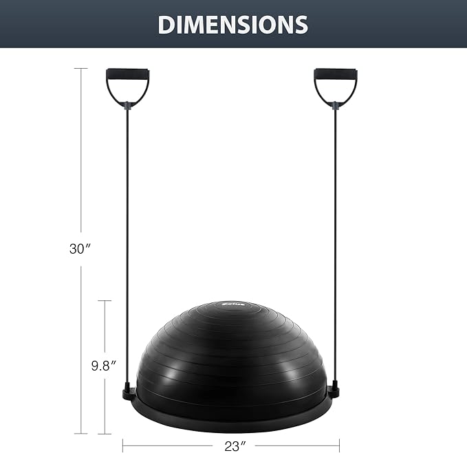 ZELUS Balance Ball Trainer with Resistance Bands and Foot Pump, Inflatable Yoga Ball for Home Gym Workouts, 23 Inch Exercise Half Ball for Balance Training Core Strength Fitness More, 330lb Cap