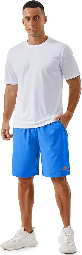 TACVASEN Men's Running Athletic Shorts 9" Quick Dry Workout Gym Shorts Lightweight Summer Shorts 3 Zipper Pockets