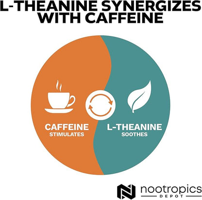 Nootropics Depot L-Theanine Capsules 200mg (90 Count) | Promotes Relaxation | Supports Healthy Stress Levels + Sleep Cycles | Promotes Cognitive Function + Focus | Amino Acid Supplement