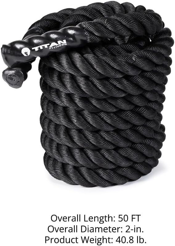 Titan Fitness Battle Rope 50ft x 2in, Poly Dacron Heavy Rope for Home Gym Conditioning Workouts, Cross-Train, Strength Training Exercises