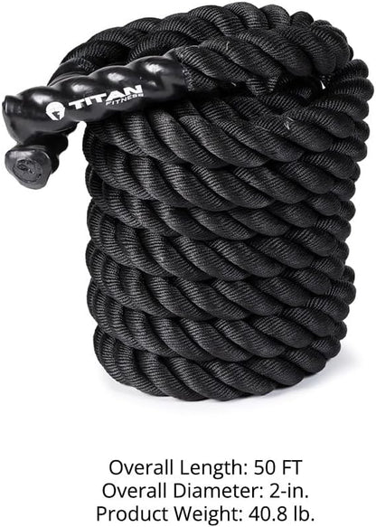 Titan Fitness Battle Rope 50ft x 2in, Poly Dacron Heavy Rope for Home Gym Conditioning Workouts, Cross-Train, Strength Training Exercises