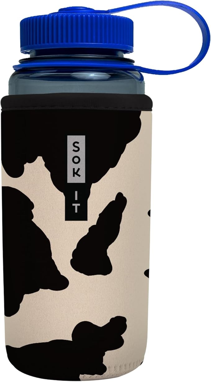 Sok It BotlSok Water Bottle Sleeve Insulated Neoprene Cover (Cow Print, Fits 16oz CamelBak or Nalgene)