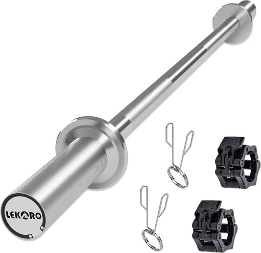 Olympic EZ Curl Barbell Bar, 48-inch Curling Bar, Fits 2-inch Weight Plates, Strength Training Bar for Squats, Hip Thrusts, Bench Press, and Weightlifting, with 2 Spring Collars (350LBS Weight Capacity）