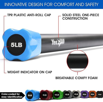 Yes4All Total Body Workout Weighted Bar, Resistance Band Bar, Racks for Strength Training, Exercise Bar for Yoga in Home and Gym - Single/Combo