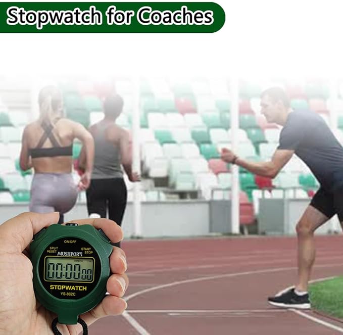 Stopwatch Timer Only Stopwatch Mode, ON/Off Silent Simple Operation, Without Clock Date Countdown, Digital Stop Watch for Sports Kids Coaches Swimming Running, Green