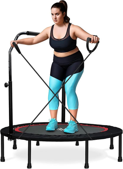 450 LBS Foldable Mini Trampoline for Adults & Kids 40" Rebounder Trampoline with Adjustable Foam Bar for Indoor Workout Fitness
