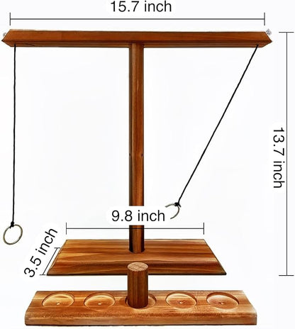 Ring Toss Game, Wooden Hook Tossing Game with Shot Ladder for Party Outdoor Handmade Handheld Ring Hook Fast-Paced Family Interactive Gaming Toys