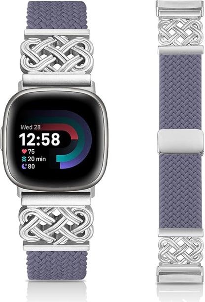 Braided Band Compatible with Fitbit Versa 4 Bands for Woman/Versa 3/Sense 1/Sense 2 Band, Magnetic Clasp Fabric Nylon with Designer Interlock Buckle Straps for Fitbit Versa4/3/Sense1/2