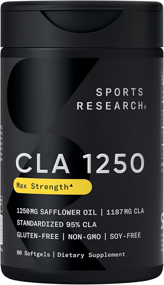 Sports Research CLA - 1250mg with Active Conjugated Linoleic Acid for Men and Women | Non-GMO, Soy & Gluten Free - 95% (90 Softgels)