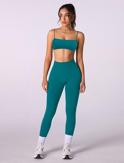 Workout sets for women 2 piece:Spaghetti Straps BacklessTop Bra and High Rise leggings for yoga