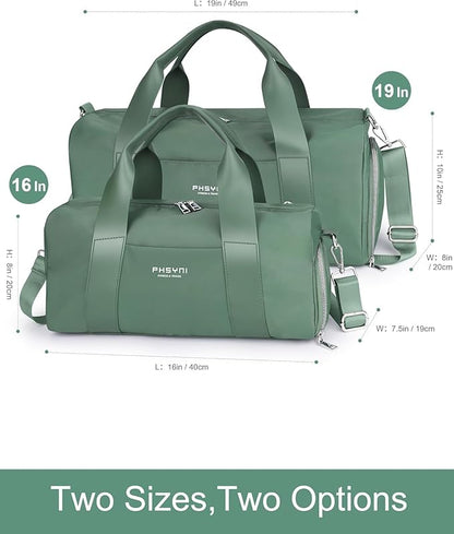 Compact Sports Gym Bag for Women, Cute Mini Duffle Bag with Wet Pocket & Shoes Compartment, Personal Item Travel Workout Bag, 16"-Small, Green