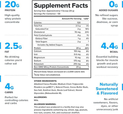 LEGION Whey Protein Powder - Naturally Flavored Whey Protein Concentrate with BCAAs - Supports Muscle Growth & Recovery, Gluten Free, No Added Sugar Protein Powder - Chocolate Flavor (30 Servings)