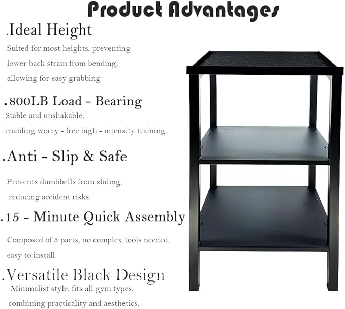 Black Heavy Duty Adjustable Dumbbell Stand - Home Gym Storage Rack with Non-Slip Base, Anti-Tip Safety & Space-Saving Design.