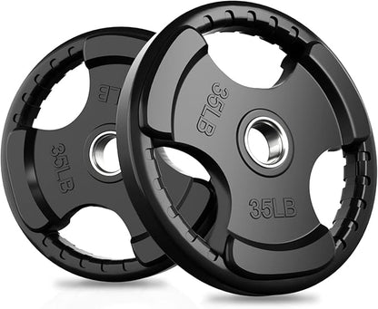 RitFit Olympic Rubber Grip Plates for Barbell, 2-Inch Weight Plates for Weightlifting and Strength Training in Home & Gym, Single, Pair and Sets(2.5/5/10/25/35/45 LB)