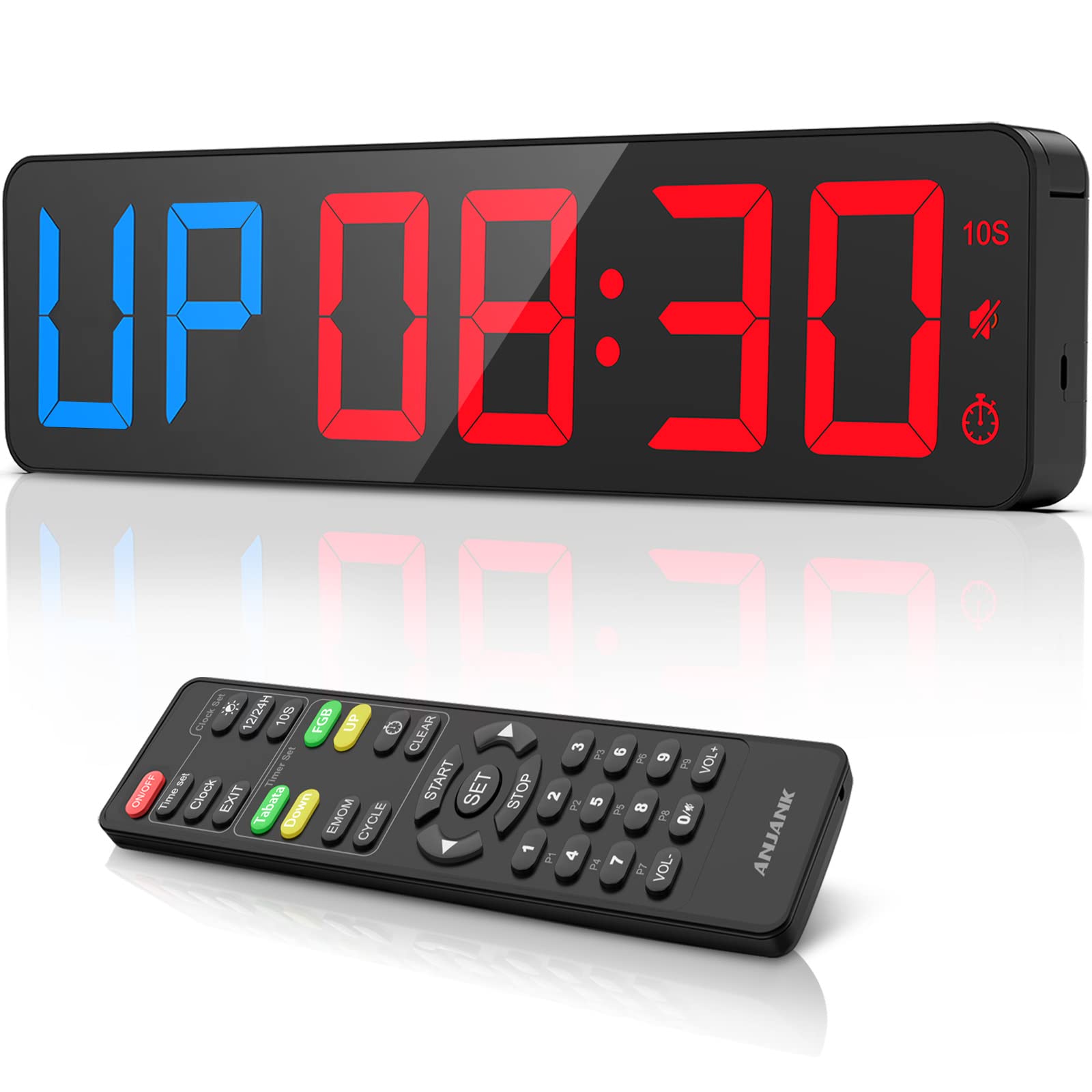 ANJANK Gym Timer 15"Large LED Display Wall Clock, Gym Interval Workout Count Down & Up Stopwatch