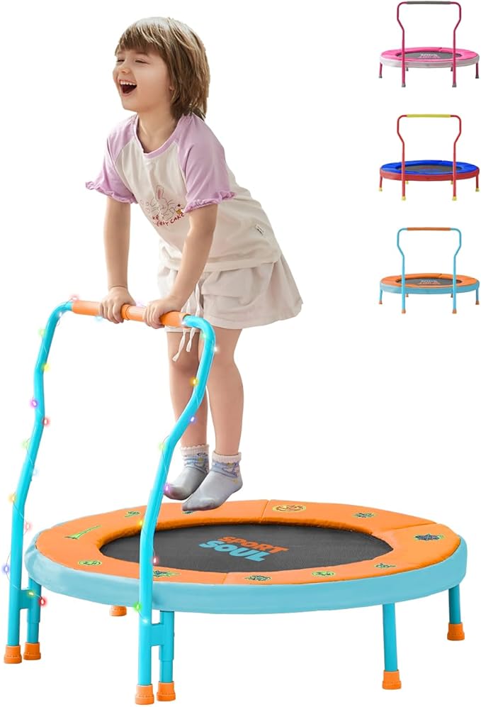 SPORTSOUL Mini Trampoline for Kids 3-6 with Super Safe Foam Handle Bar, 3ft Toddler Trampoline Indoor with No-Gap Cover for Indoor and Outdoor