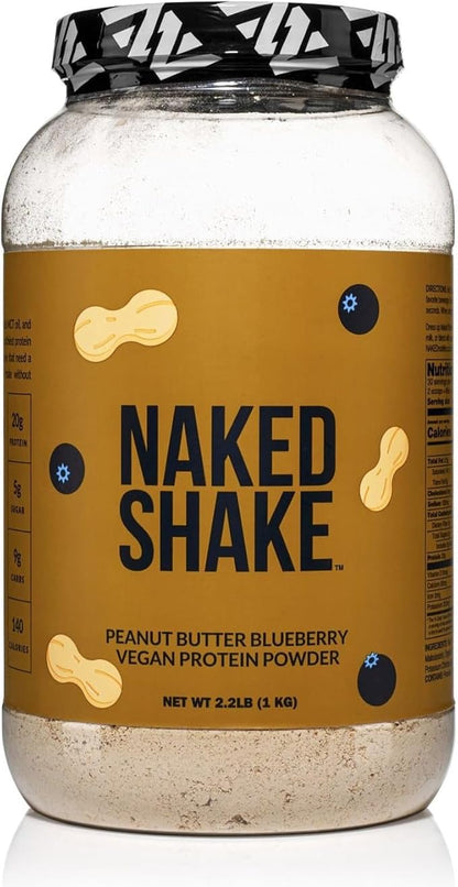 Naked Shake - Peanut Butter Blueberry Protein Powder, Plant Based Protein with Mct Oil, Gluten-Free, Soy-Free, No Gmos Or Artificial Sweeteners - 30 Servings