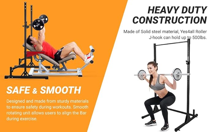 Yes4All Power Rack J-Hooks & Attachments ??Heavy Duty Barbell Holders Compatible with 2x2 & 3x3 Power Racks for Home Gym