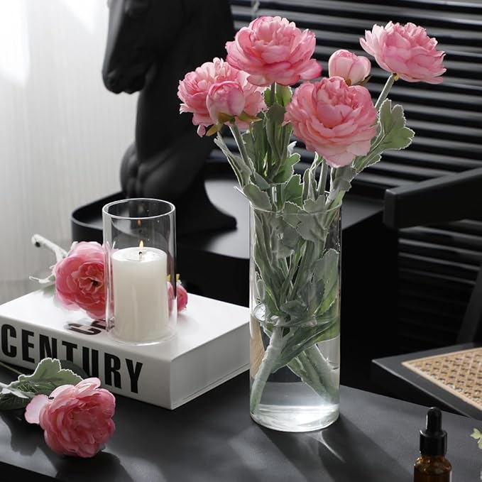 24 Pcs White Pillar Candles and Glass Candle Holders, Clear Cylinder Vases Pillar Candle Holders for Pillar Candles, Hurricane Candle Set for Wedding Party, Event, Home Office Decor