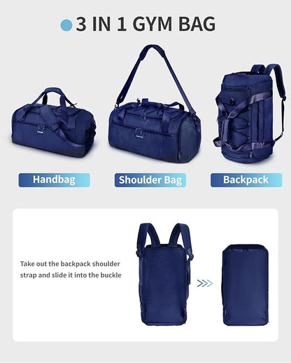 Sportsnew Gym Bag for Women with Shoe Compartment Wet Pocket and Yoga Mat Holder,Mens Duffel Bag for Travel with Laptop Compartment,Weekender Overnight Carry On Bag for Men(Blue Patent Pending)