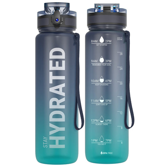 Sahara Sailor Water Bottle 32oz, Tritan Sports Bottle with Time Marker