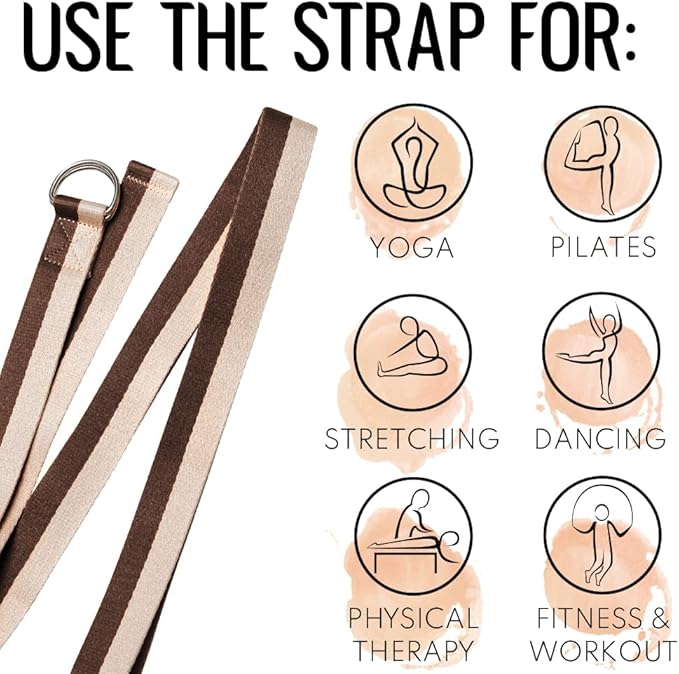 TECEUM Yoga Strap & Mat Strap – 2 IN 1 – Cotton – 6 ft 8 ft 10 ft (30+ colors) – Adjustable Non-Slip Belt for Yoga, Pilates, Stretching, Physical Therapy, Fitness & Home Workout – For Carrying Mats