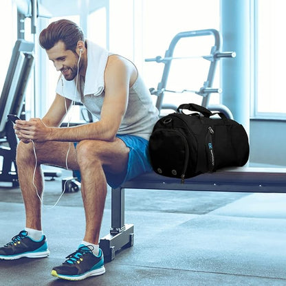 INOXTO Small Sports Gym Bag，Travel Duffel Bag with Dry Wet Pocket and Shoes Compartment for Women and Men，35L Waterproof Weekender Fitness bag For Swim Sports Travel Working Out (black)