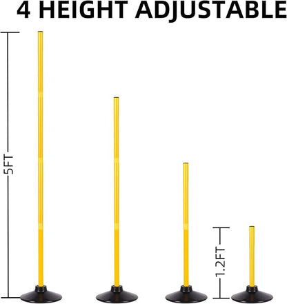 Agility Training Poles for Soccer/Dog/Horse,Adjustable Football Basketball Speed and Agility Training Equipment,Set of 6,5.4FT with Round Rubber Base