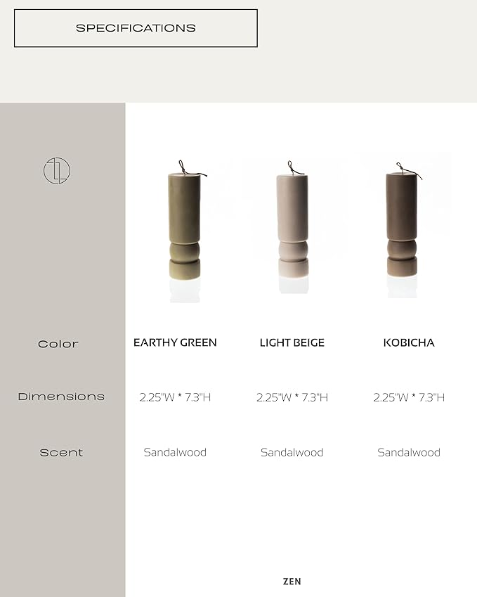 LAWA Zen Candle - Beautiful Handmade Pillar Scented Soy Wax Elegant Aesthetic Candle Housewarming Gift Home Room Shelf Decor Idea (Light Beige)