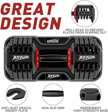 25/55lbs Adjustable Dumbbells Set, Dumbbells with Anti-Slip Metal Handle for Exercise & Fitness Fast Adjust Weight for Full Body Workout Fitness