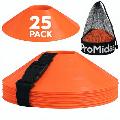 Disc Soccer Cones for Training Kids with Mesh Bag & Strap - 25/50/100/200 Small Plastic Cone for