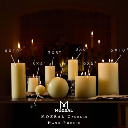 MOZEAL 3" x 8" Hand-Poured Unscented Large Candle,Smokeless Rustic Pillar Candle Set of 2,Slow Burn,No Drip,Approx 150 Hours Burning,Wedding,Dinner,Christmas and Home Decorative,Tall Ivory Candle