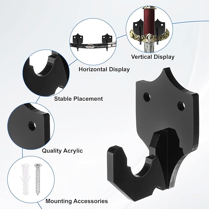 uxcell 4 Pcs Sword Holder Wall Mount Sword Racks Acrylic Wall Sword Display Hanger with Mounting Tools for Knife Martial Arts Sword Placement Display, Black(Shield)