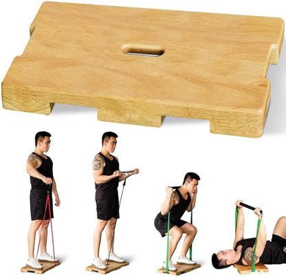 Wood Fitness Board, Exercise Platform or Wooden exercise board for resistance band exercises, Resistance Band Workout, Stretching, Strength, Flexibility and Balance for Total Body Home Gym.